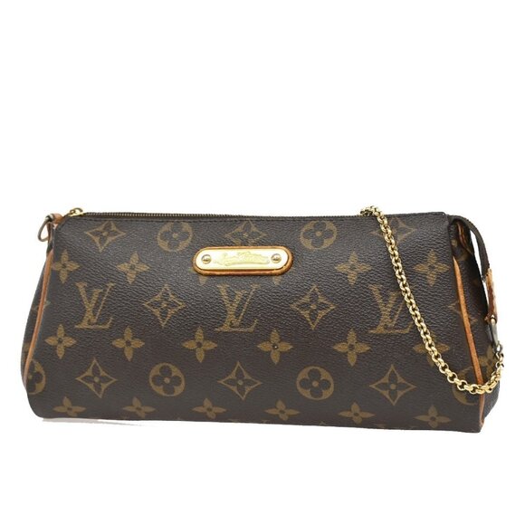 LOUIS VUITTON Logo Eva Chain Shoulder Bag Monogram Leather Brown - Picture 1 of 16